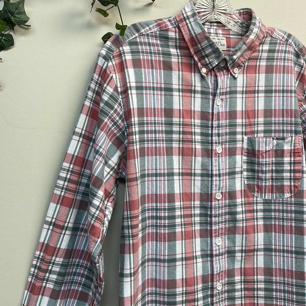 J Crew Shirt Men L Slim Button Down White Collared Plaid Work Indian Madras - Picture 2 of 4